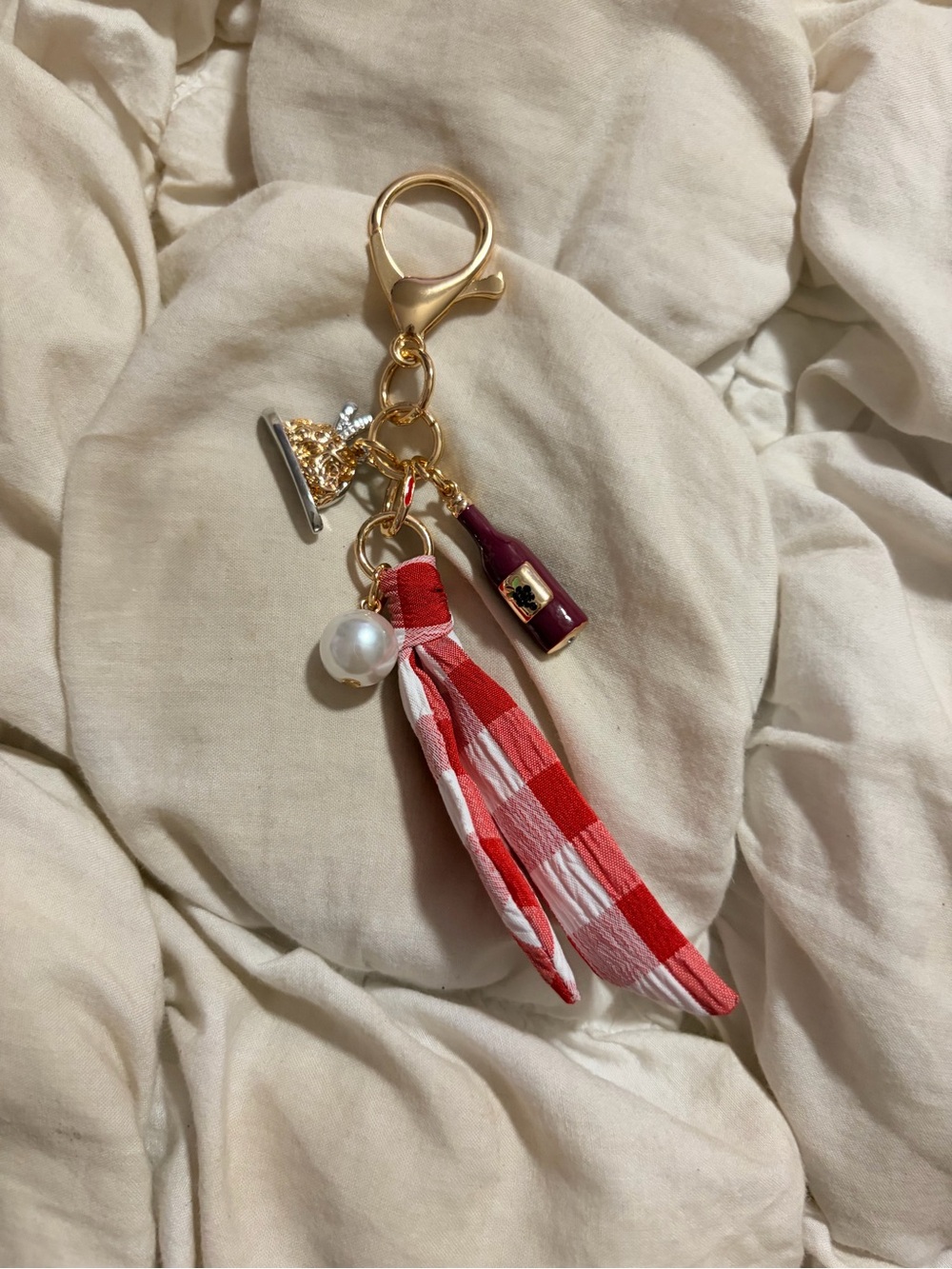Red Plaid Tassel Keychain